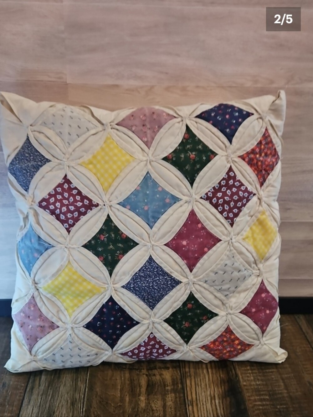 GrandmaCore Cathederal Window Vtg. Handmade Quilt Patchwork Decorative Pillow